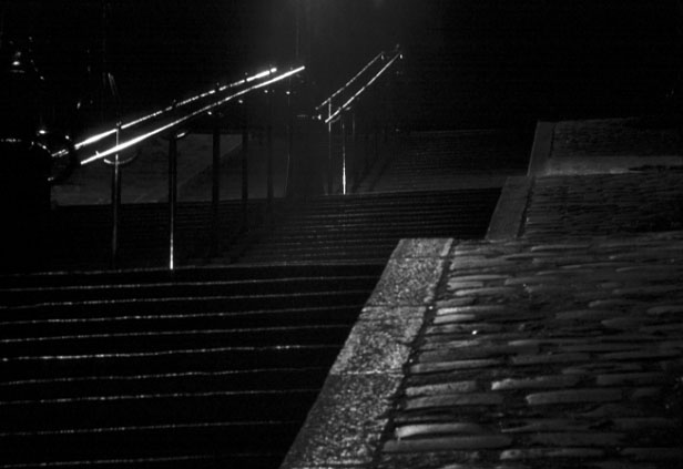 Paris photos in black and white at night - Montmartre - Stairs