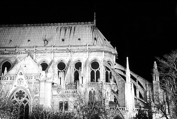 Paris photos in black and white at night - Notre Dame