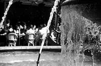 Black and white photo New York City - Fountain and Street Cafe